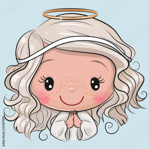 Cartoon Christmas angel isolated on a blue background
