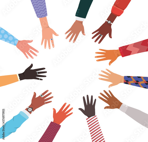 diversity of hands skin in circle vector design