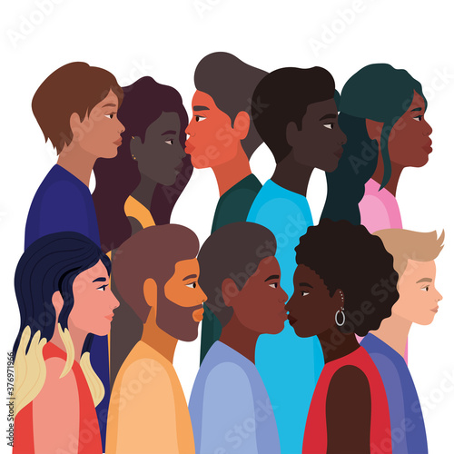 diversity skins of women and men cartoons vector design