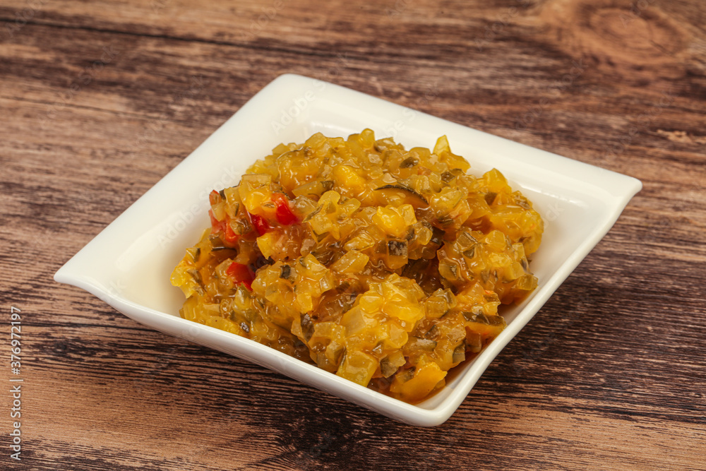 Relish sauce with cucumbers and mustard