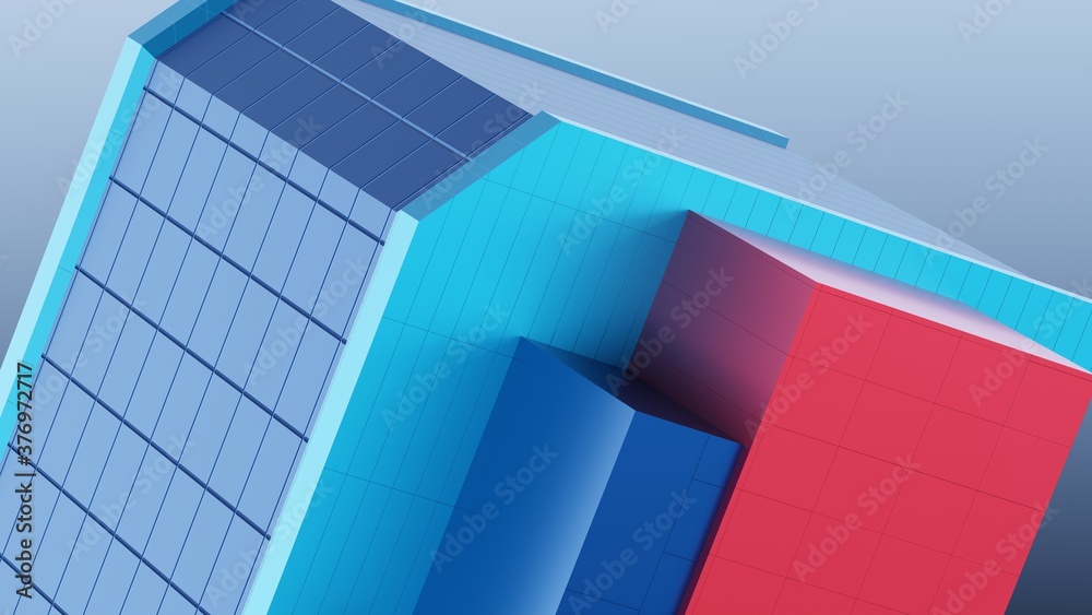 Fototapeta premium Abstract view of building with cladding colored