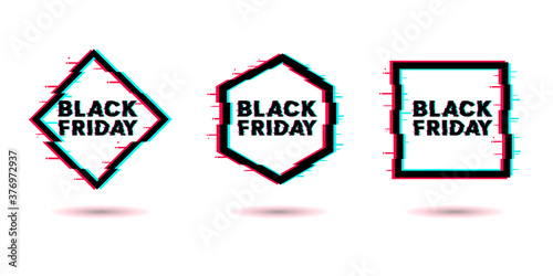Black Friday. Sale lettering template design. Black Friday banner. Black Friday crash text. Anaglyph 3D effect. Technological retro background. Special offer. Vector illustration EPS10