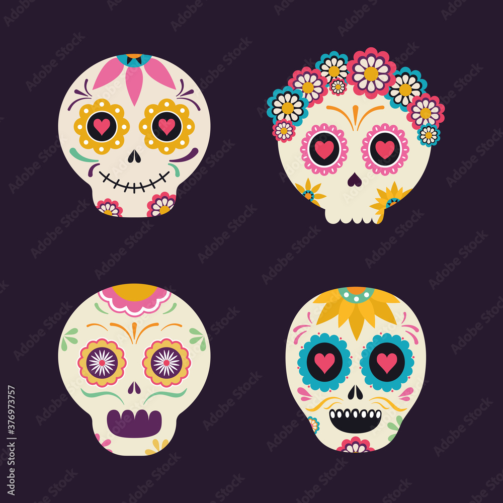 Mexican skull heads set vector design Mexican skull heads set vector design