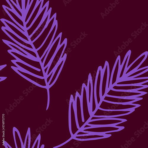 Hand drawn floral pattern with leaves Vector on solid background.