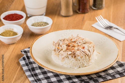 Turkish Street Food Chicken and Rice / Tavuk Pilav or Pilaf. photo