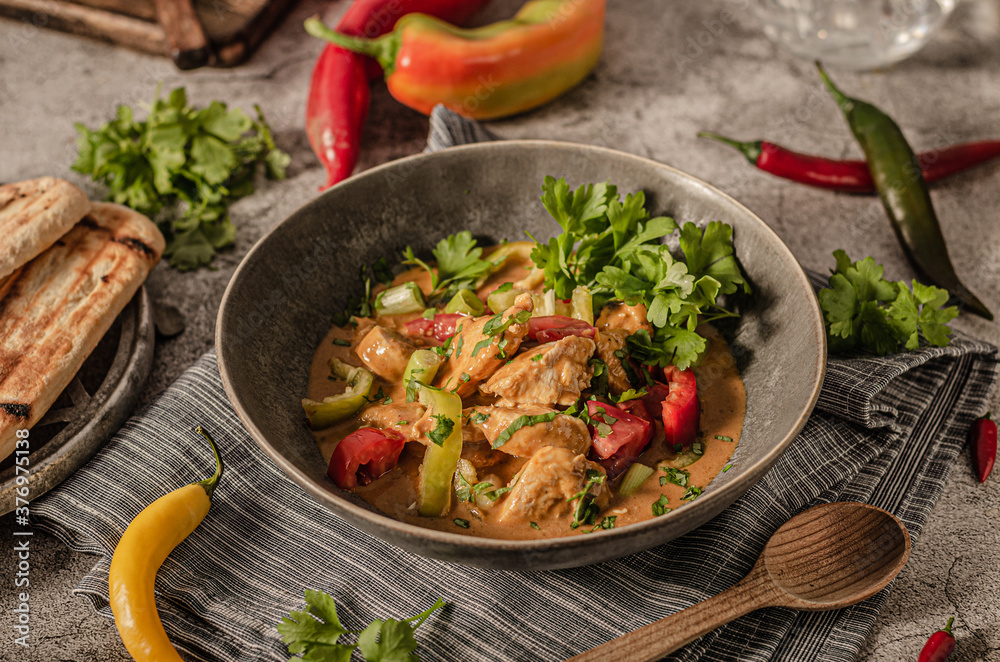 Spicy curry with meat and vegetable