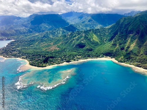 Air view of Kauai coastline