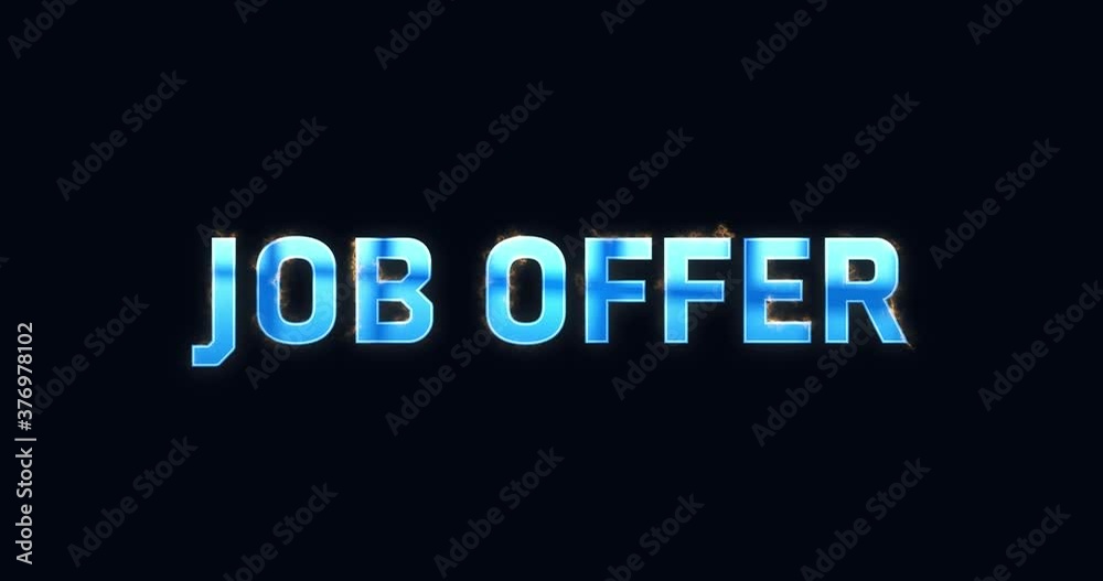 Job offer. Blue electric lightning word. Burning text animation on black background. High quality 4k intro Job offer. Blue electric lightning word. Burning text animation on black background. High quality 4k intro