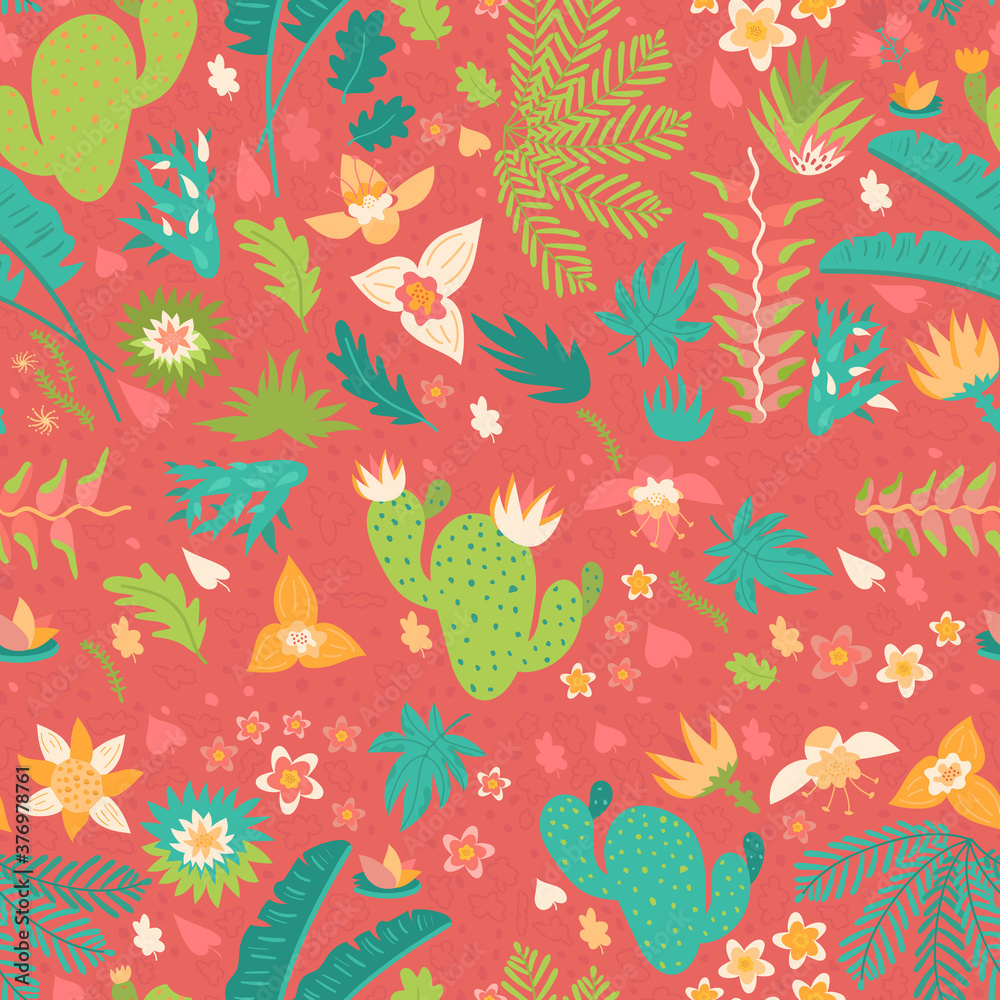Obraz premium botanical seamless pattern on pink