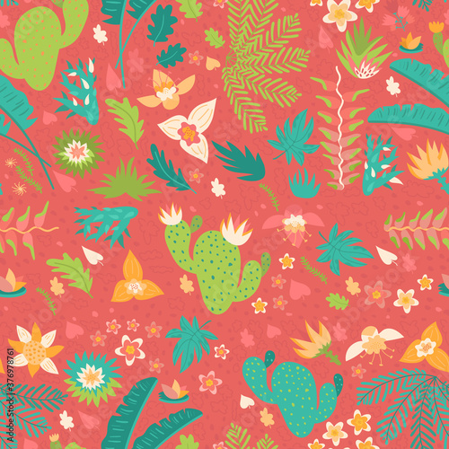 botanical seamless pattern on pink