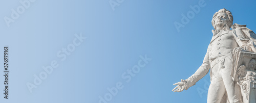 Photography Banner with Mozart monument in historical downtown of Vienna, Austria at sunny d