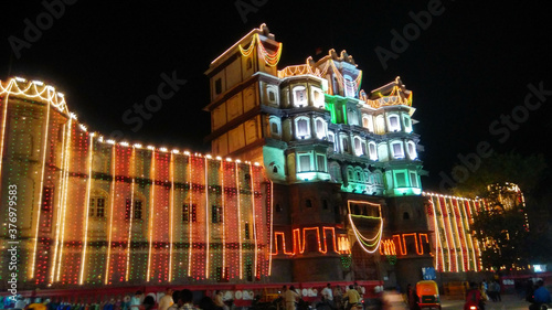 The decoration for Independence day celebration 2016 at The Rajwada Palace, Indore, India, a historical palace was built by the Holkars of the Maratha Empire about two centuries ago.  4th Aug 2016 photo