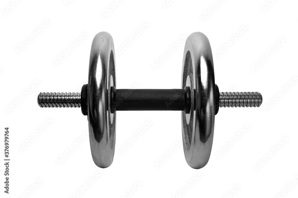 collapsible dumbbell with metal pancakes, isolate on white background collapsible dumbbell with metal pancakes, isolate on white background