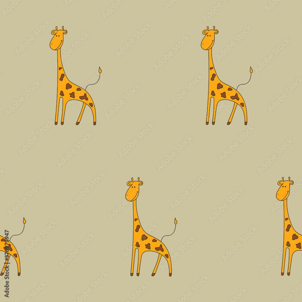 Naklejka premium Pattern with giraffes on a beige background