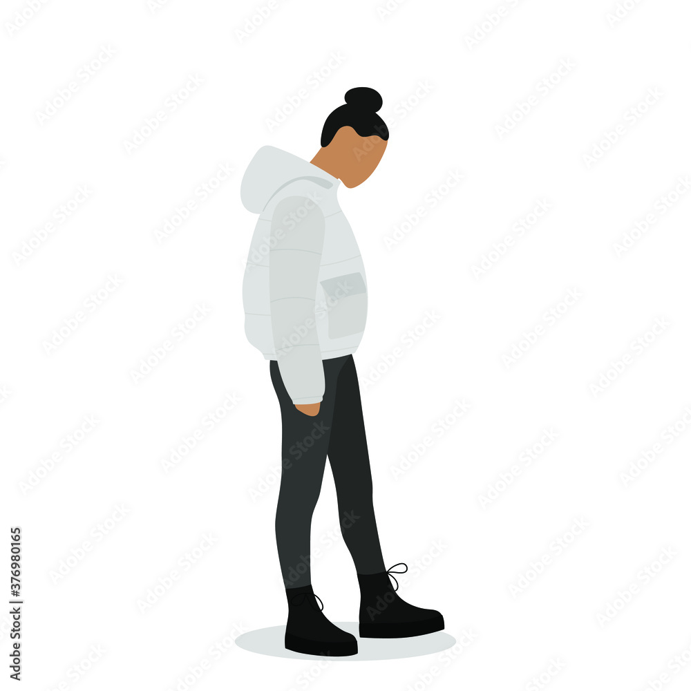 Female character in a warm jacket on a white background Female character in a warm jacket on a white background