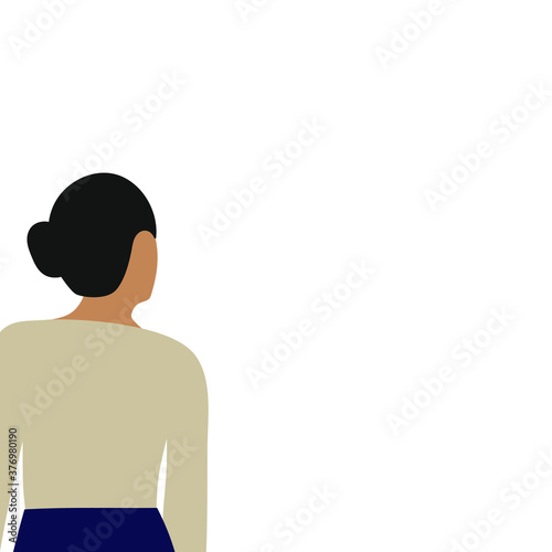 The upper part of the female character's back and empty space