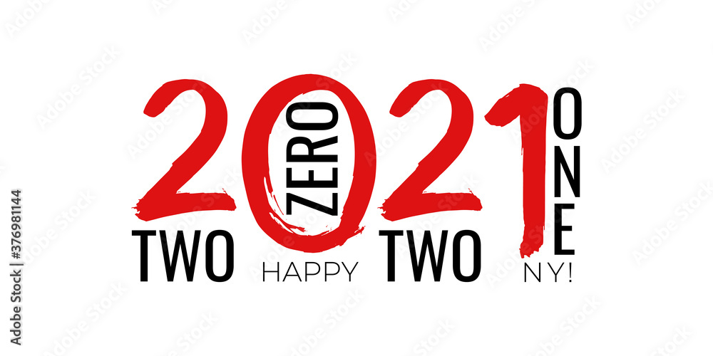 2021 Happy New Year greeting card. Chinese ink brush red numeral calligraphy. Grunge number hand drawn font and black lettering on white background. Vector illustration 2021 Happy New Year greeting card. Chinese ink brush red numeral calligraphy. Grunge number hand drawn font and black lettering on white background. Vector illustration