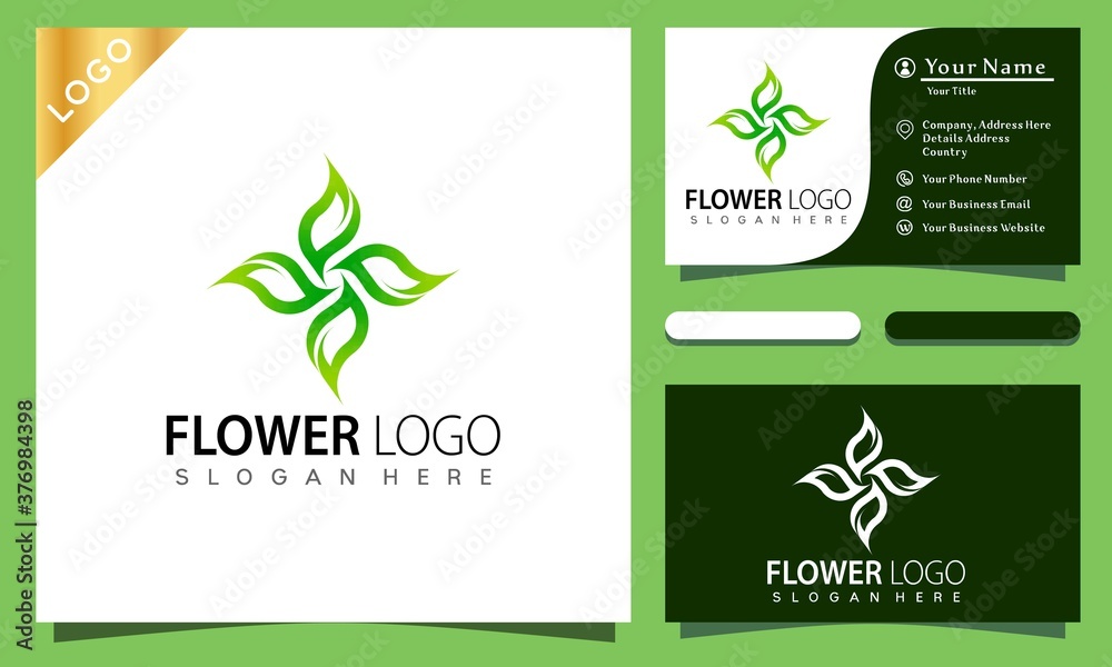 Abstract Flower Leaf logo design vector illustration, minimalist elegant, modern company business card template
