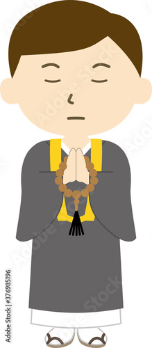 お坊さん　合掌　髪の毛　瞑目　真顔