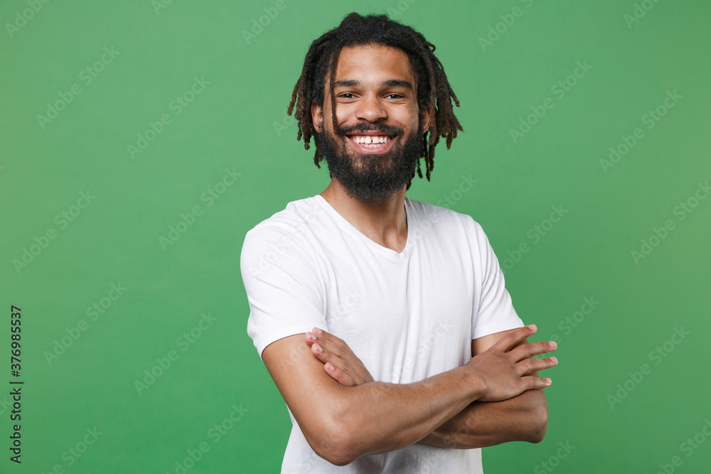 Smiling cheerful funny young african american man guy 20s wearing white ...