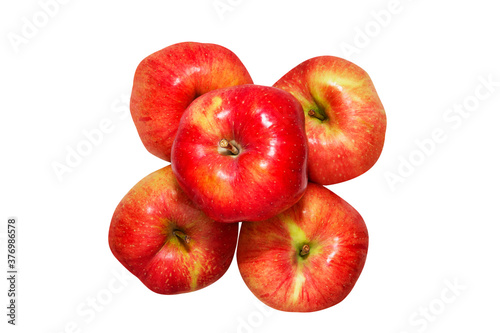 Top view of red apples isolated on white background.