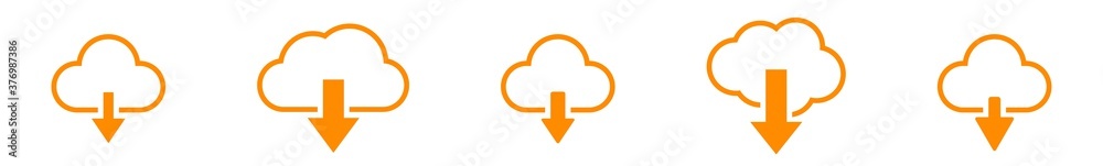 Cloud Download Icon Orange | Clouds Arrow Down Illustration | Computing Storage Symbol | Server Data Internet Logo | IT Service Sign | Isolated | Variations Cloud Download Icon Orange | Clouds Arrow Down Illustration | Computing Storage Symbol | Server Data Internet Logo | IT Service Sign | Isolated | Variations
