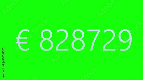 Colorful Animation of Euro Counter. Сurrency Counter on Green Screen (Chroma Key) Background.