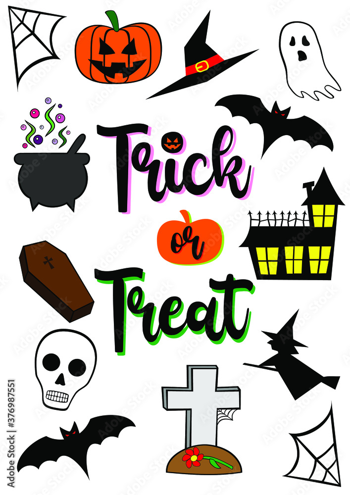 Obraz premium Trick or treat full color icons set Halloween Day