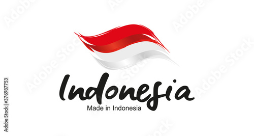 Made in Indonesia handwritten flag ribbon typography lettering logo label banner