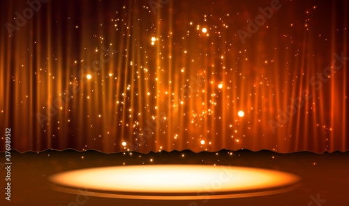 Curtain with scene. Smooth light effect for perfect backdrop.
