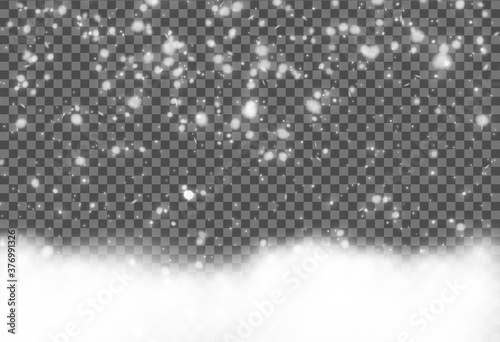 Falling snow background. Christmas decoration background with snoflakes. Magic snowfall winter effect. Vector illustration