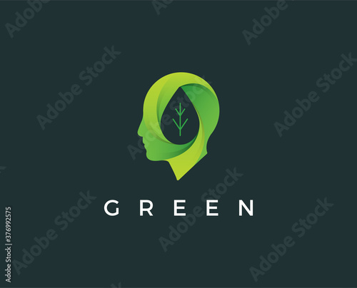 minimal green head logo template - vector illustration