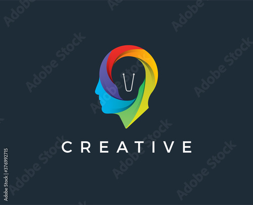 minimal human head logo template - vector illustration