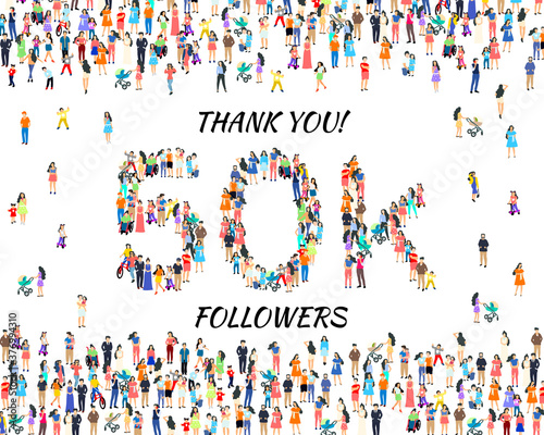 Thank you followers peoples, 50k online social group, happy banner celebrate, Vector