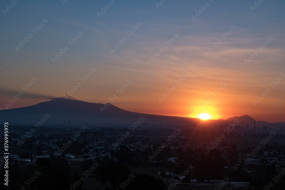 City of Puebla with malinche mountain at sunrise City of Puebla with malinche mountain at sunrise