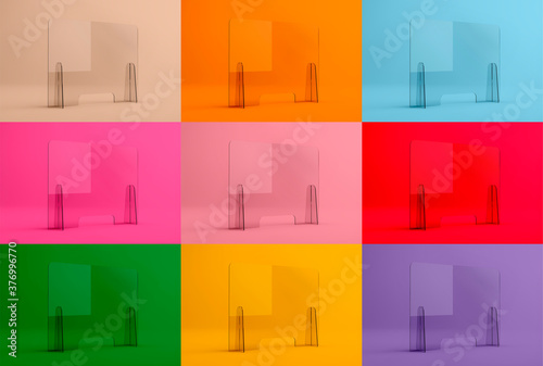 Sneeze guards, social distancing barriers and shields. Transparent Acrylic Display.