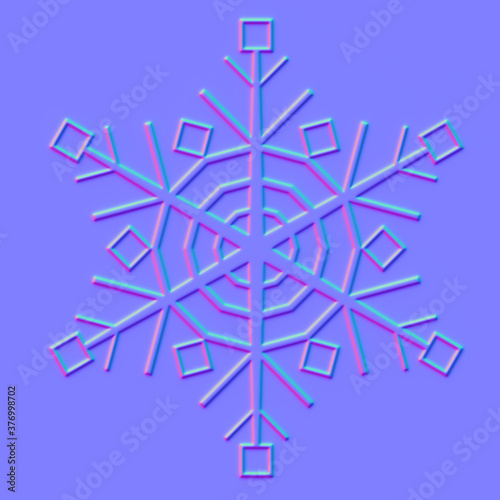 normal map of snowflake, bump background texture for use in 3D programs, 3d render