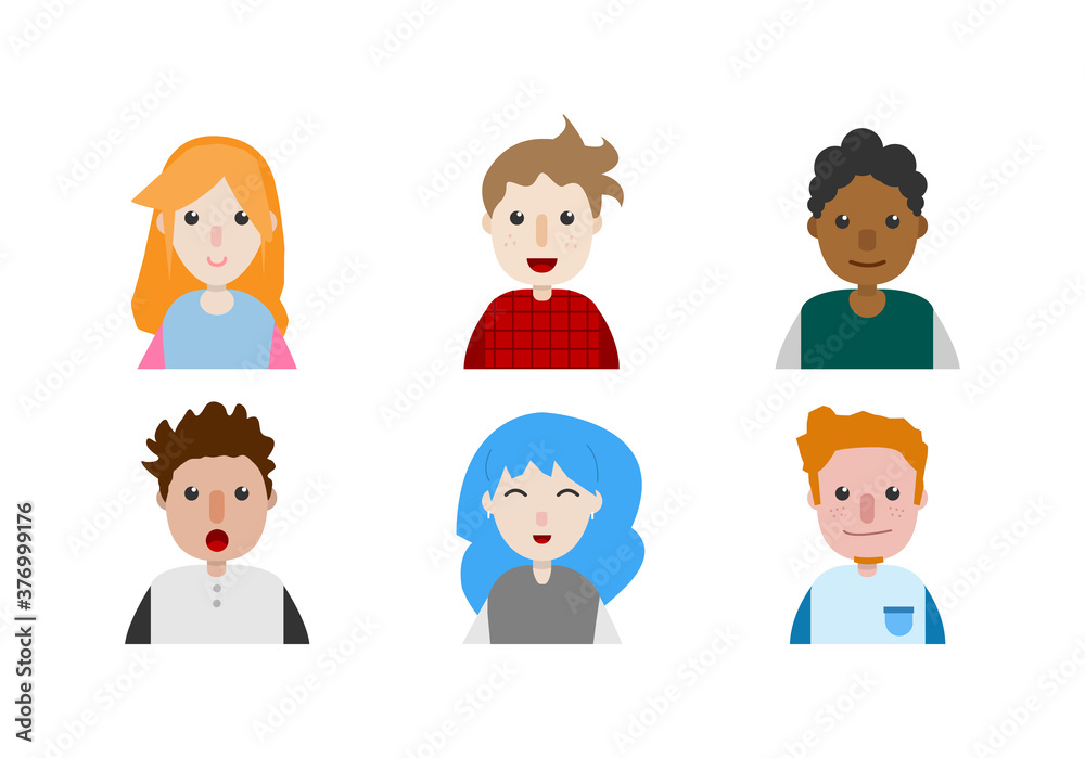 Set of people avatars with different genders and expressions flat design, hand drawn vector design of people with different style, isolated on white design. Set of people avatars with different genders and expressions flat design, hand drawn vector design of people with different style, isolated on white design.