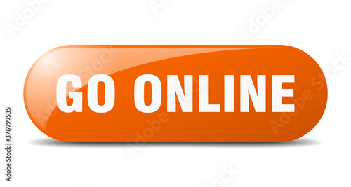 go online button. sticker. banner. rounded glass sign