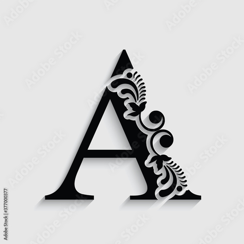 letter A flower  ornament. Vector logo. Monogram alphabet. Beautiful floral capital letters

