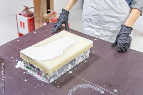 Inside an industrial workshop of the Dikart gypsum stucco moulding plant. Moscow, Russia