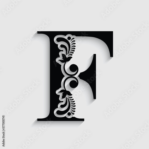 letter F flower  ornament. Vector logo. Monogram alphabet. Beautiful floral capital letters
