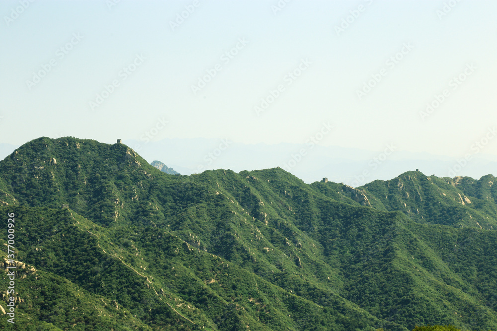 Watch towers along the ridge of mountains at Mutianyu section of the great wall of China