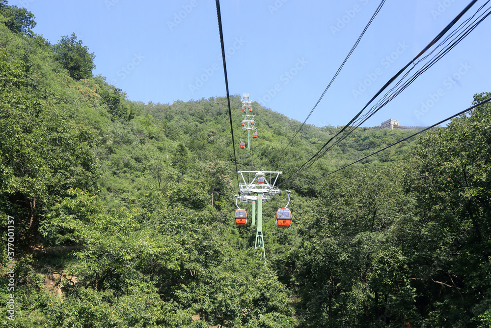 Gondola lift going up to the Mutianyu section of the great wall of China