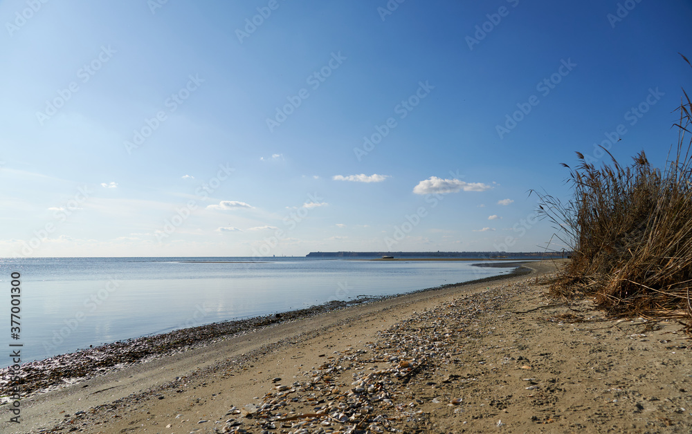 sea, sky and clouds as background during the day, bright and beautiful