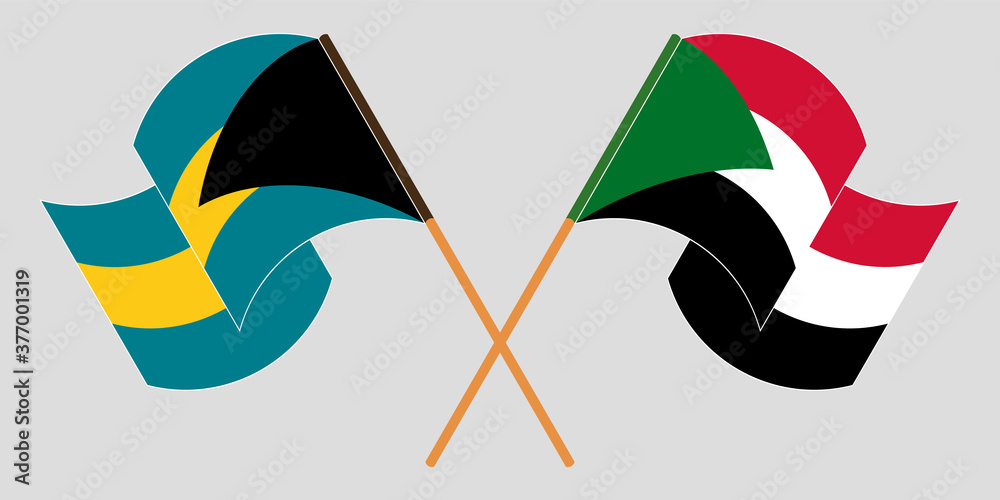 Crossed and waving flags of Bahamas and Sudan Crossed and waving flags of Bahamas and Sudan