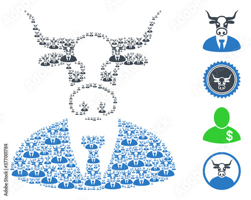 Vector cow boss composition is made of randomized self cow boss pictograms. Recursion composition of cow boss. Some other icons are present in this vector.