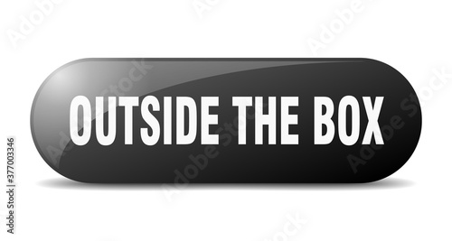 outside the box button. sticker. banner. rounded glass sign