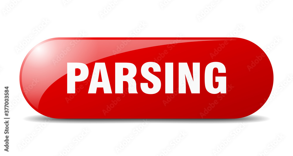 parsing button. sticker. banner. rounded glass sign parsing button. sticker. banner. rounded glass sign