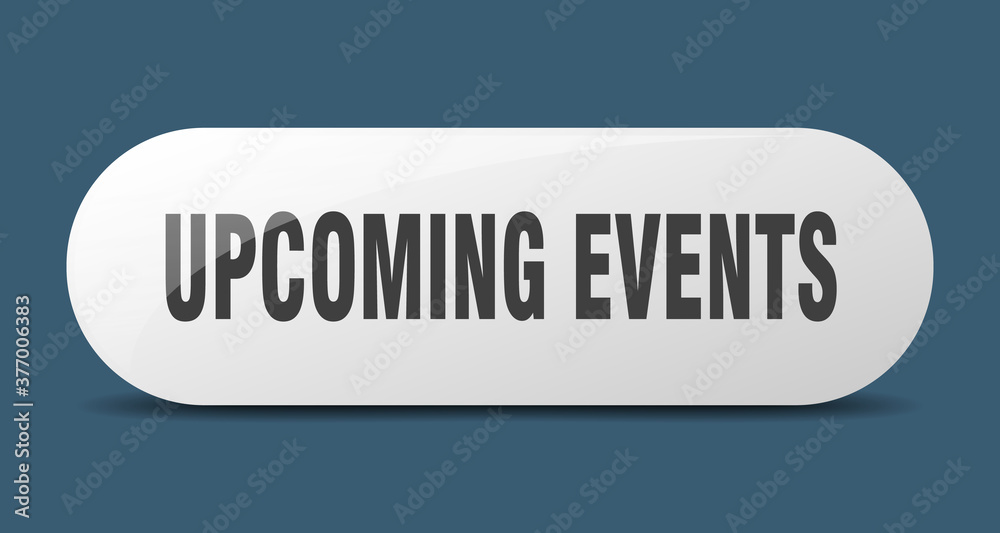 upcoming events button. sticker. banner. rounded glass sign